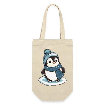 Pingouin mignon avec écharpe et chapeau à pompon. - Sac à bouteille - nature - Devant