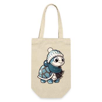 Tortue mignonne avec écharpe et chapeau à pompon. - Sac à bouteille - nature - Devant