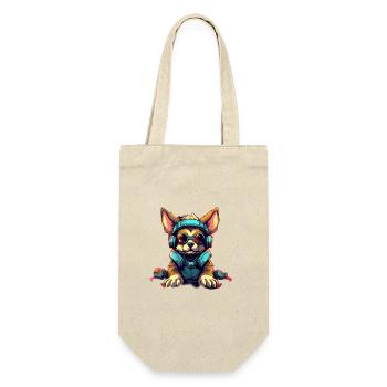 Hund mit Kopfhörer im Cartoon Style - Geschenkbeutel für Flaschen - Natur - Vorne