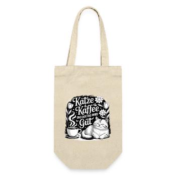 Katze und Kaffee ist alles was ich brauche - Geschenkbeutel für Flaschen - Natur - Vorne