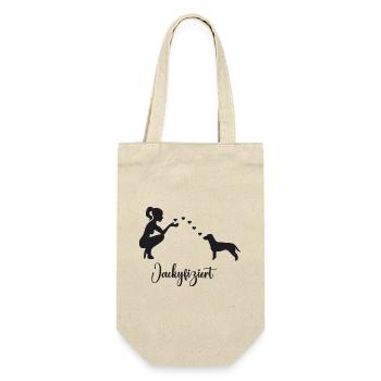 Jack Russell Terrier mit Frau - Geschenkbeutel für Flaschen - Natur - Vorne