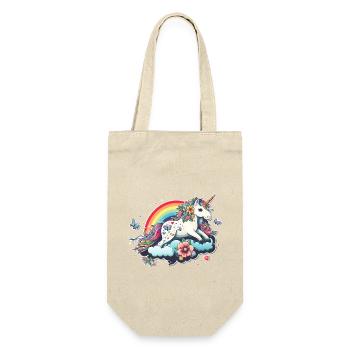 Niedliches Einhorn Regenbogen, Wolke, Kawaii Stil - Geschenkbeutel für Flaschen - Natur - Vorne