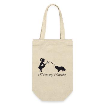 Cavalier King Charles Spaniel mit Frau - Geschenkbeutel für Flaschen - Natur - Vorne