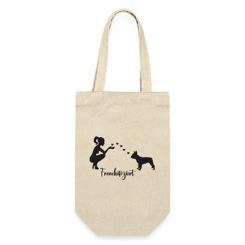 Französische Bulldogge mit Frau - Geschenkbeutel für Flaschen - Natur - Vorne