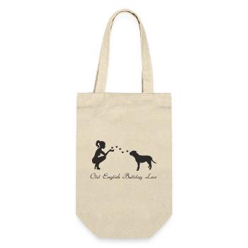 Old English Bulldog mit Frau - Geschenkbeutel für Flaschen - Natur - Vorne