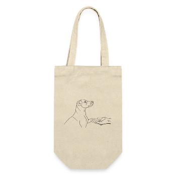 Jack Russell Terrier mit Hand - Geschenkbeutel für Flaschen - Natur - Vorne