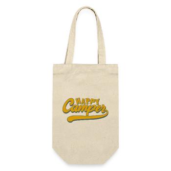 Camper Spruch Happy Camper - Geschenkbeutel für Flaschen - Natur - Vorne