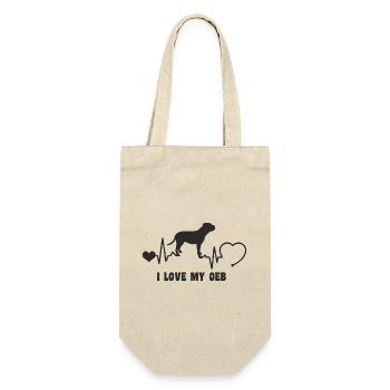Old English Bulldog mit Herzschlag - Geschenkbeutel für Flaschen - Natur - Vorne