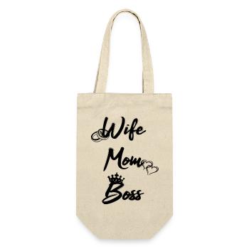 Wife Mom Frau Mama Chef Muttertag Cheftag Geschenk - Geschenkbeutel für Flaschen - Natur - Vorne