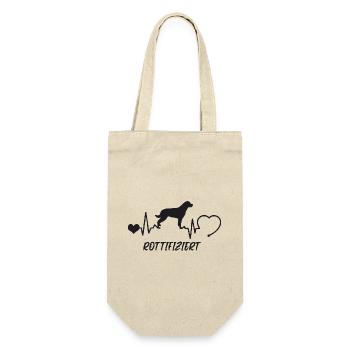 Rottweiler mit Herzschlag - Geschenkbeutel für Flaschen - Natur - Vorne