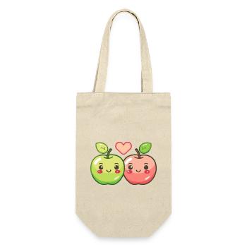 Apfel Paar Liebe Herz Lustig - Geschenkbeutel für Flaschen - Natur - Vorne