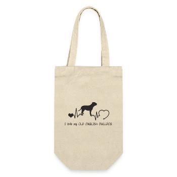 Old English Bulldog mit Herzschlag - Geschenkbeutel für Flaschen - Natur - Vorne