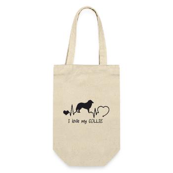 Collie mit Herzschlag - Geschenkbeutel für Flaschen - Natur - Vorne