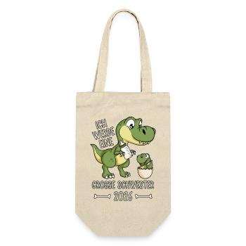 Große Schwester 2026 Dino Baby Ei Dinosaurier - Geschenkbeutel für Flaschen - Natur - Vorne