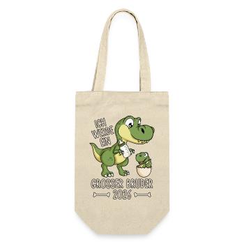 Großer Bruder 2026 Ei Dinos Baby Dino Dinosaurier - Geschenkbeutel für Flaschen - Natur - Vorne