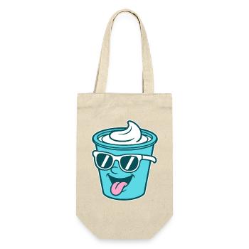 Crème Joghurt Sahne Eis - Becher mit Sonnenbrille - Geschenkbeutel für Flaschen - Natur - Vorne