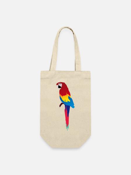 Bunter Papagei Print auf Kleidung - Geschenkbeutel für Flaschen - Natur