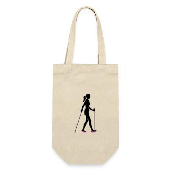 Nordic Walking Frau Symbol - Geschenkbeutel für Flaschen - Natur - Vorne