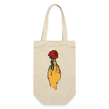 Rose in fetter Linienzeichnung gehalten - Geschenkbeutel für Flaschen - Natur - Vorne