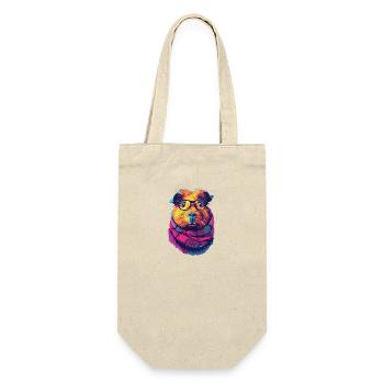 Buntes Hipster-Meerschweinchen - Geschenkbeutel für Flaschen - Natur - Vorne