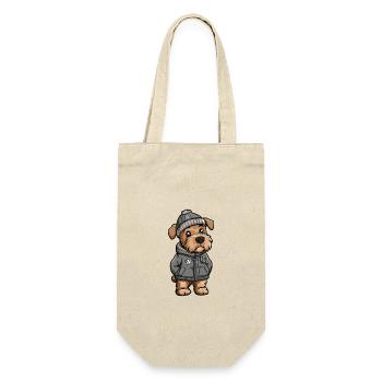 Airedale Terrier Hund Winter - Geschenkbeutel für Flaschen - Natur - Vorne