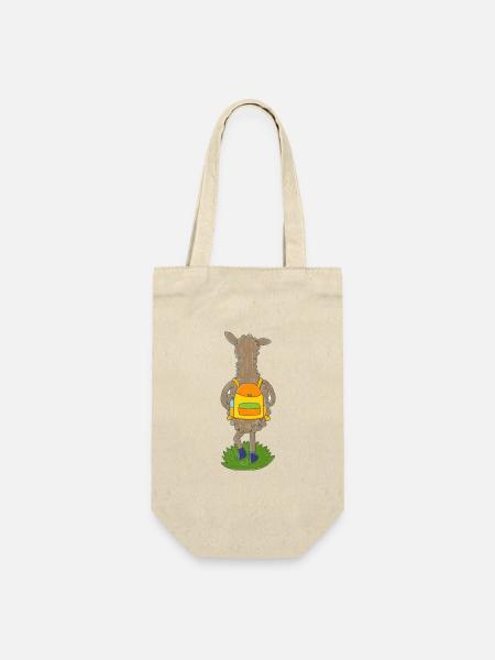 Lama mit buntem Rucksack - Geschenkbeutel für Flaschen - Natur
