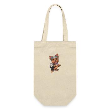 Niedlicher verspielter Yorkie Yorkshire Terrier - Geschenkbeutel für Flaschen - Natur - Vorne