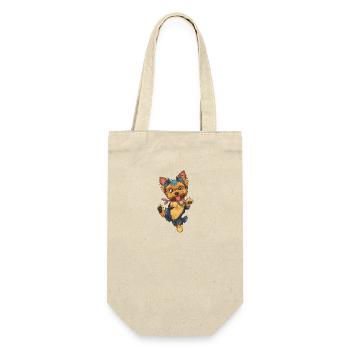 Niedlicher verspielter Yorkie Yorkshire Terrier - Geschenkbeutel für Flaschen - Natur - Vorne