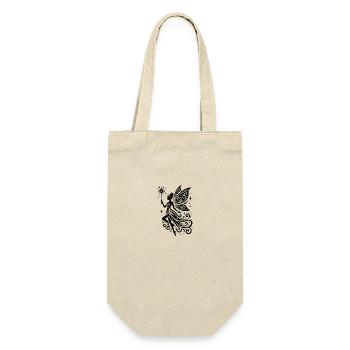 Fantasievolle Fee mit kunstvollen Flügeln - Geschenkbeutel für Flaschen - Natur - Vorne