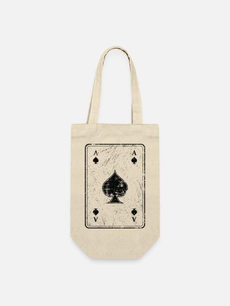 Poker und Skat Spielkarte Pikass im Used Look - Geschenkbeutel für Flaschen - Natur