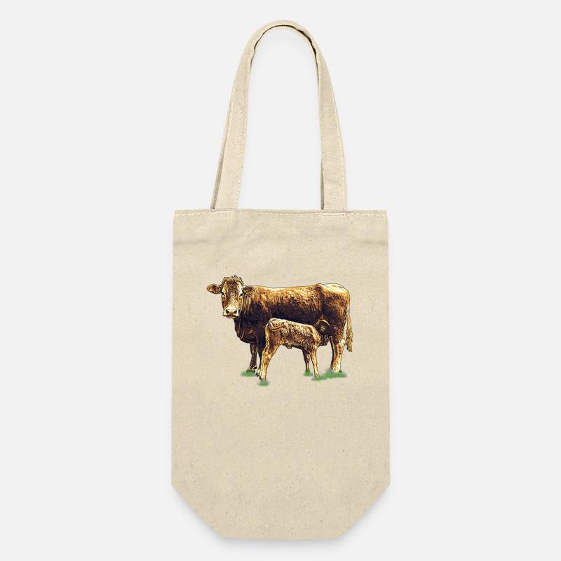 kuh mit kalb - Geschenkbeutel für Flaschen - Natur
