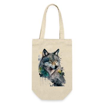 Wolf Wasserfarben Kunst Malerei Aquarell - Geschenkbeutel für Flaschen - Natur - Vorne