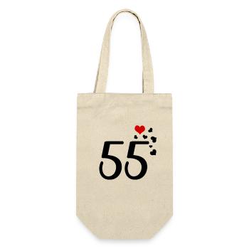 55. Geburtstag Jubiläum Herzen 55 - Geschenkbeutel für Flaschen - Natur - Vorne
