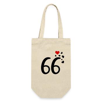 66. Geburtstag Jubiläum Herzen 66 - Geschenkbeutel für Flaschen - Natur - Vorne