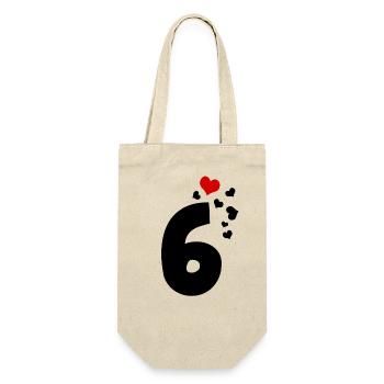 6 Herzen 6. Geburtstag - Geschenkbeutel für Flaschen - Natur - Vorne