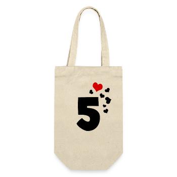 5 Herzen 5. Geburtstag - Geschenkbeutel für Flaschen - Natur - Vorne