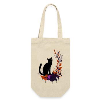 Schwarze Katze - Geschenkbeutel für Flaschen - Natur - Vorne