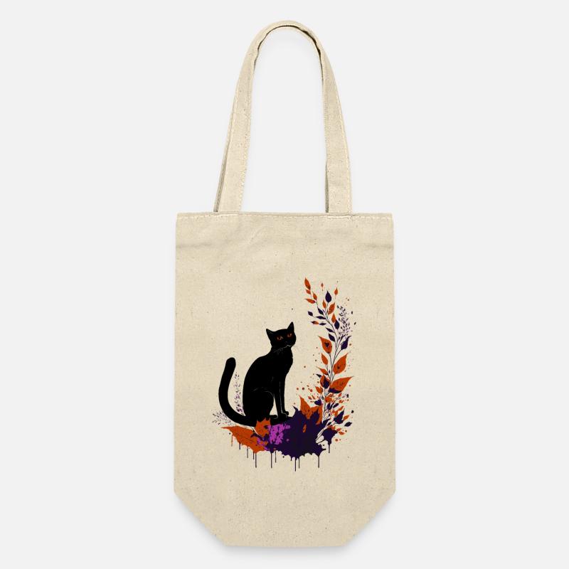 Schwarze Katze - Geschenkbeutel für Flaschen - Natur