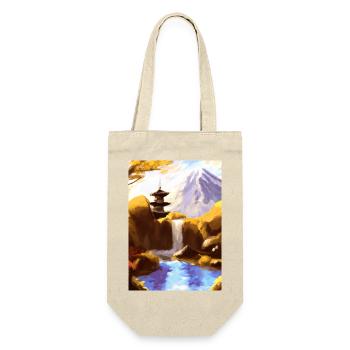 Japan Tower Wasserfall Gemälde - Geschenkbeutel für Flaschen - Natur - Vorne
