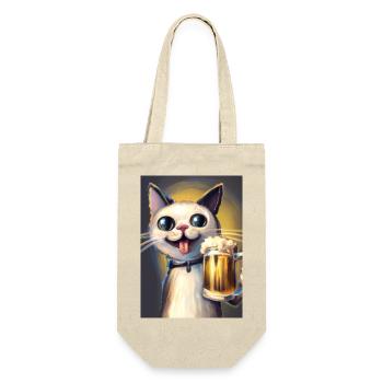 Glückliche Katze mit Bier - Geschenkbeutel für Flaschen - Natur - Vorne