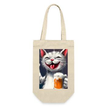 Glückliche Katze mit Bier - Geschenkbeutel für Flaschen - Natur - Vorne