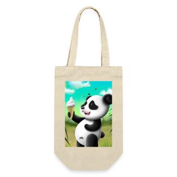 Panda mit Eiscreme - Geschenkbeutel für Flaschen - Natur - Vorne