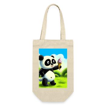 Panda mit Eiscreme - Geschenkbeutel für Flaschen - Natur - Vorne