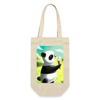 Panda mit Eiscreme - Geschenkbeutel für Flaschen - Natur - Vorne