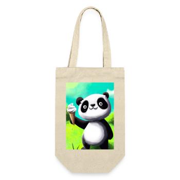 Panda mit Eiscreme - Geschenkbeutel für Flaschen - Natur - Vorne
