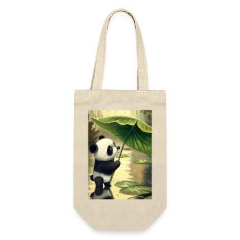 Panda mit Blattschirm - Geschenkbeutel für Flaschen - Natur - Vorne