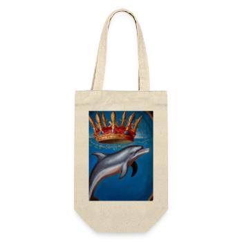 Delfin mit Krone - Geschenkbeutel für Flaschen - Natur - Vorne