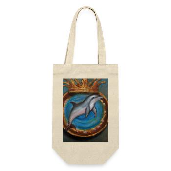 Delfin mit Krone - Geschenkbeutel für Flaschen - Natur - Vorne