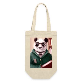 Bibliothekar Panda - Geschenkbeutel für Flaschen - Natur - Vorne