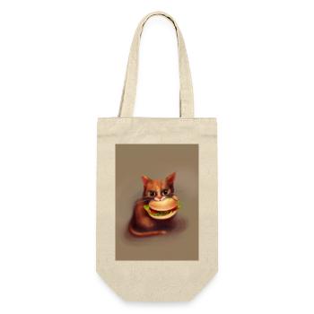 Katze frisst Burger - Geschenkbeutel für Flaschen - Natur - Vorne